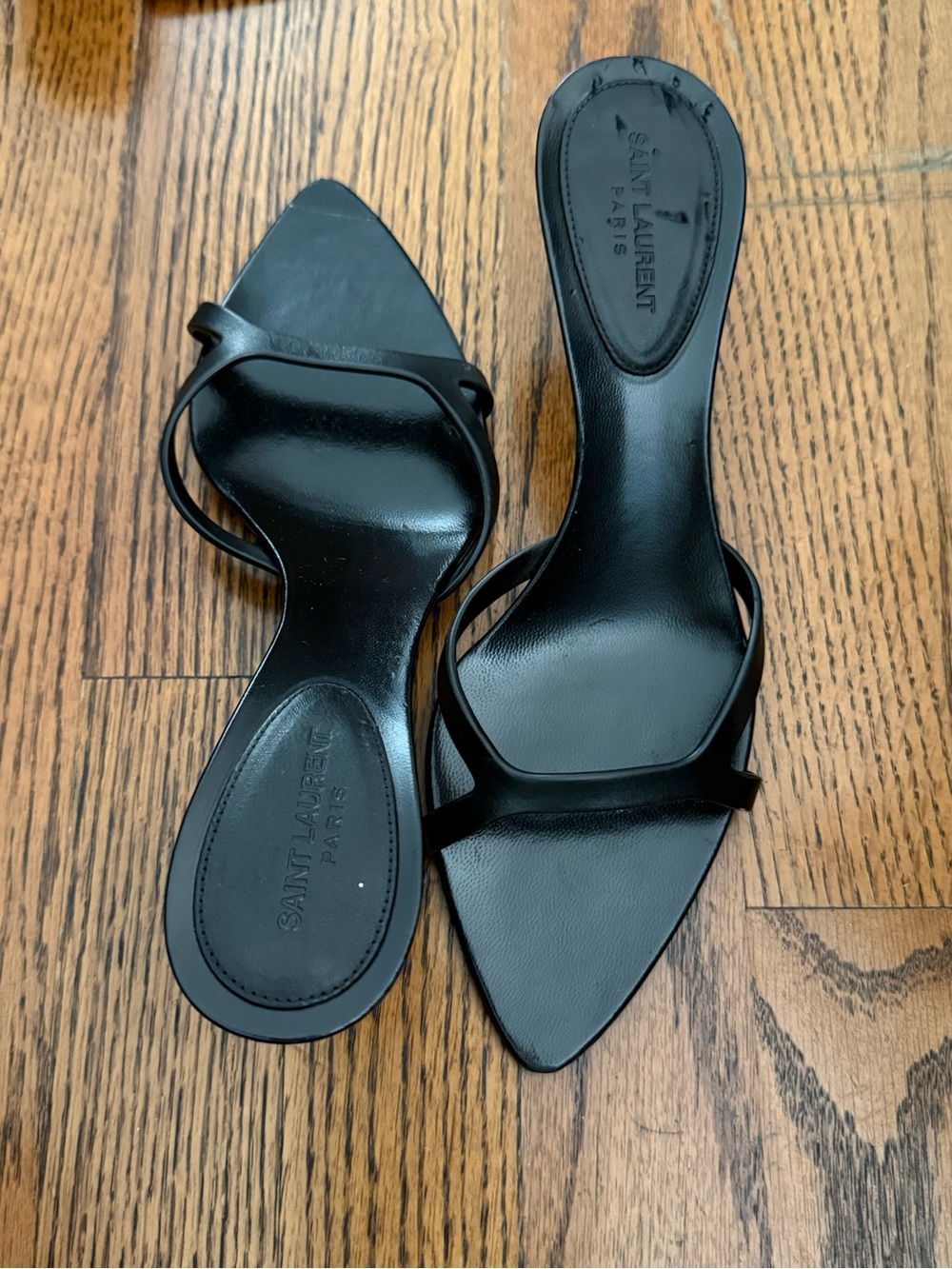 Saint Laurent Black Pointed Leather Slide Mules